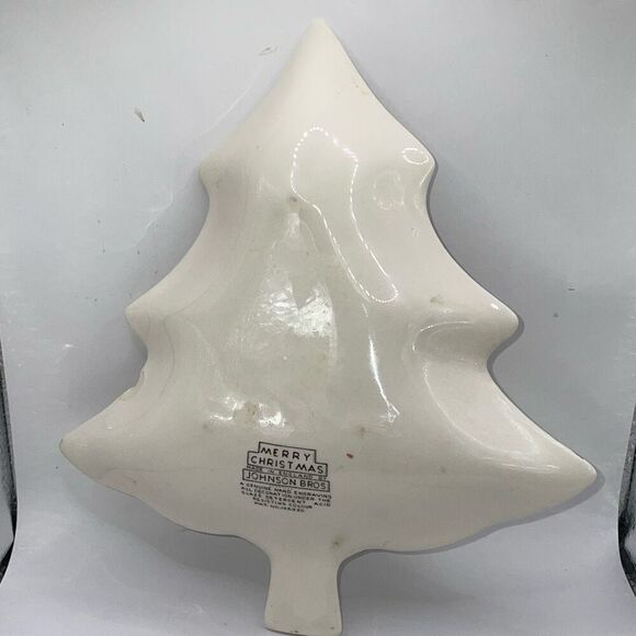 Vintage Johnson Bros Merry Christmas 8” Tree Shaped Candy Dish Plate England - Picture 3 of 5